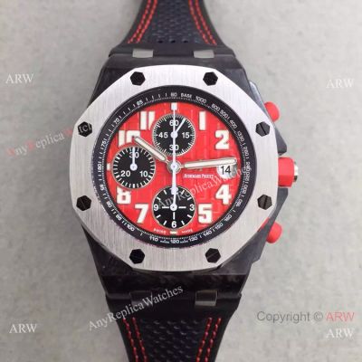 Swiss 3126 Audemars Piguet Red Dial Black Leather Copy Watch